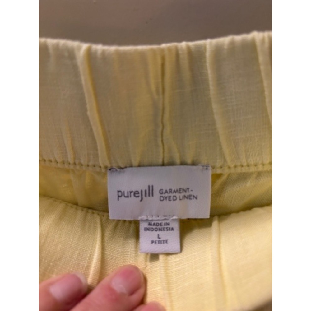 Pure Jill J Jill Yellow Linen Crop Pants Petite Large Elastic Waist Embroidered - Picture 2 of 10